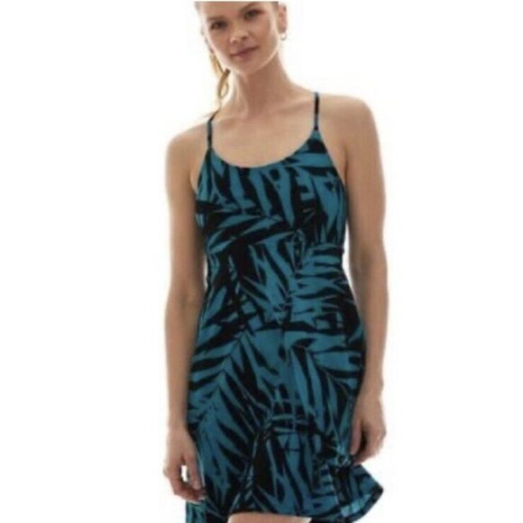 K-Deer On The Go Laguna Palm Print Blue Black Athletic Dress Size Small - Picture 1 of 8